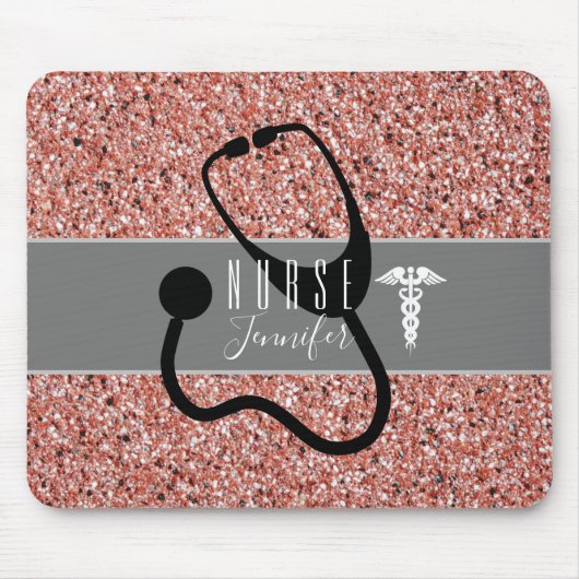 Nurse Stethoscope Caduceus Rose Gold Glitzer Mousepad (Vorne)