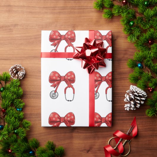 Nurse Stethoscope Christmas Bow Coquette Girly Geschenkpapier (Feiertagsgeschenk)
