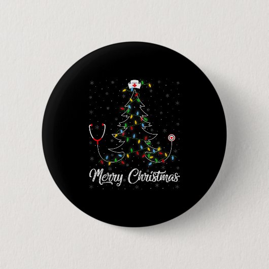 Nurse Stethoscope Christmas Tree Lights Funny Nurs Button (Vorderseite)