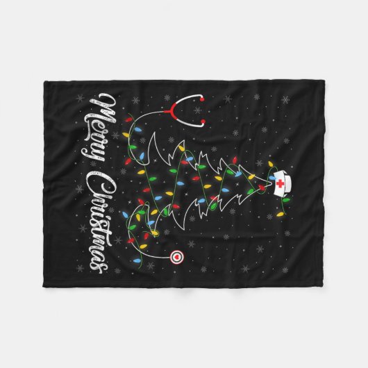 Nurse Stethoscope Christmas Tree Lights Funny Nurs Fleecedecke (Vorderseite (Horizontal))