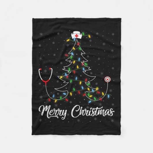 Nurse Stethoscope Christmas Tree Lights Funny Nurs Fleecedecke (Vorderseite)