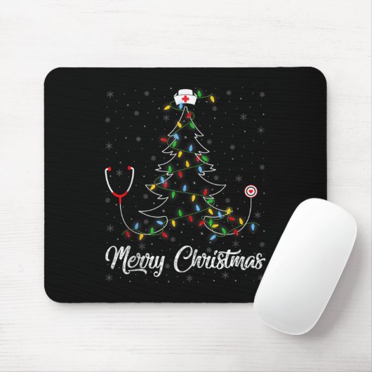 Nurse Stethoscope Christmas Tree Lights Funny Nurs Mousepad (Mit Mouse)