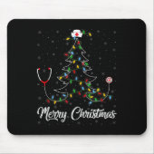 Nurse Stethoscope Christmas Tree Lights Funny Nurs Mousepad (Vorne)