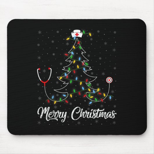 Nurse Stethoscope Christmas Tree Lights Funny Nurs Mousepad (Vorne)