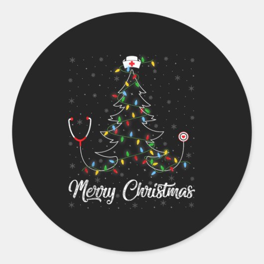Nurse Stethoscope Christmas Tree Lights Funny Nurs Runder Aufkleber (Vorderseite)