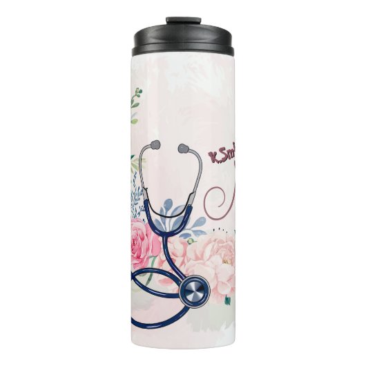 Nurse Stethoscope Floral Appreciation Design Thermosbecher (Vorderseite)