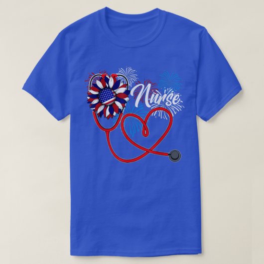Nurse Stethoscope Heart American Flag Sonnenblume  T-Shirt (Design vorne)