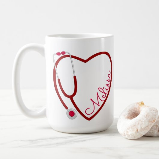 Nurse Stethoscope Heart Red Coffee Fun Valentine Kaffeetasse (Mit Donut)