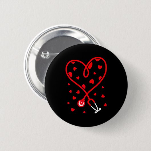 Nurse Stethoscope Heart Valentine's Day Nursing  Button (Vorne & Hinten)