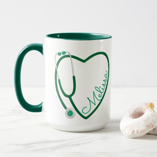 Nurse Stethoscope Herz Grüner Kaffee Spaß Tasse (Mit Donut)