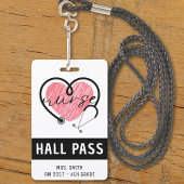 Nurse Stethoscope Pink Heart White Hall Pass Ausweis