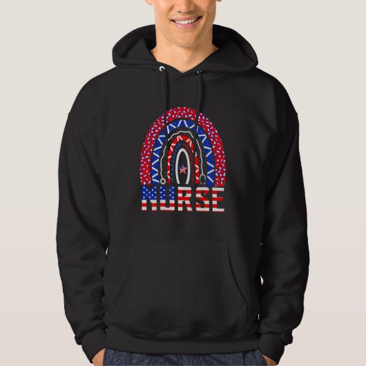 Nurse Stethoscope Rainbow Memorial Day 4th Of July Hoodie (Vorderseite)