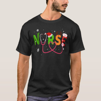 Nurse Stethoscope Reindeer Christmas Cute Health W T-Shirt