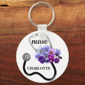Nurse Stethoscope und Blue Pansy Floral Schlüsselanhänger (Vorderseite)