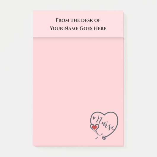Nurse-Stethoskop mit Schreibtisch für rotes Herz Post-it Klebezettel (Vorderseite)