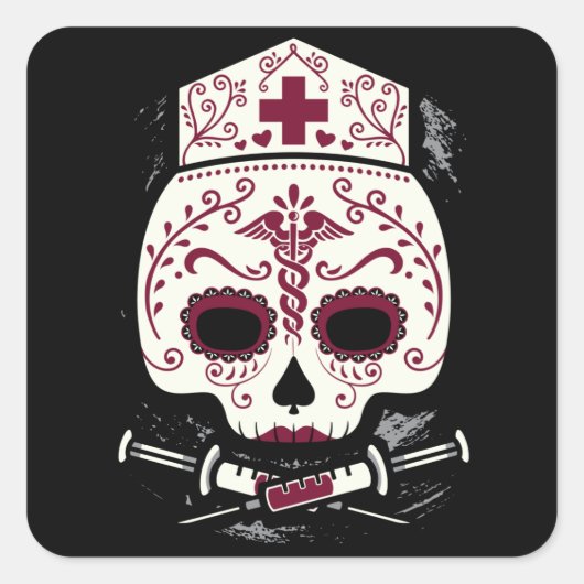 Nurse Sugar Skull Quadratischer Aufkleber (Vorderseite)