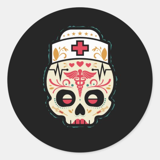 Nurse Sugar Skull Runder Aufkleber (Vorderseite)