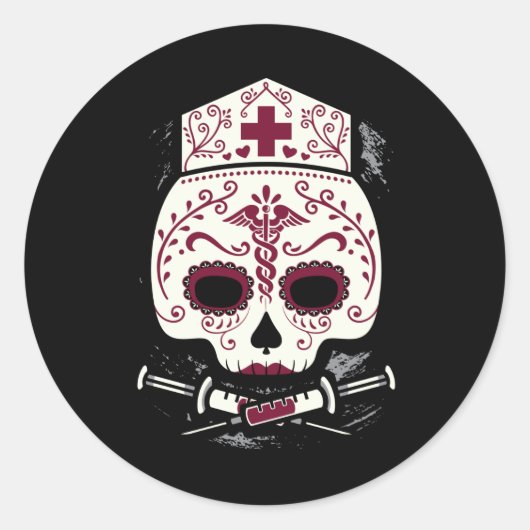 Nurse Sugar Skull Runder Aufkleber (Vorderseite)