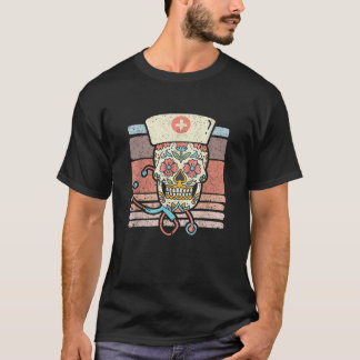 Nurse Sugar Skull Stethoscope RN Medical Halloween T-Shirt