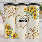 Nurse Sunflower Leopard Print Heart Thermosbecher
