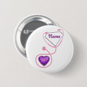 Nurse Super Stethoscope Glitzer Name Button (Vorne & Hinten)