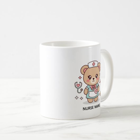 Nurse Teddy Bear – Custom Name Gift for Nurses Kaffeetasse (VorderseiteRechts)
