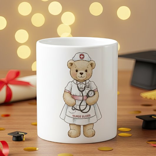 Nurse Teddy Bear Mug – Custom Name Gift for Nurses Kaffeetasse