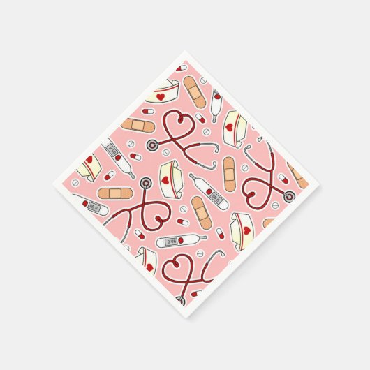 Nurse Theme Napkins Pink Serviette (Ecke)