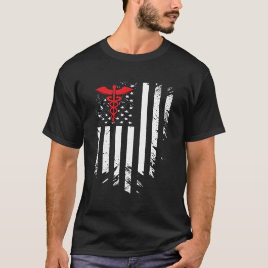 Nurse Thin Red Line Caduceus American Flag T-Shirt (Vorderseite)