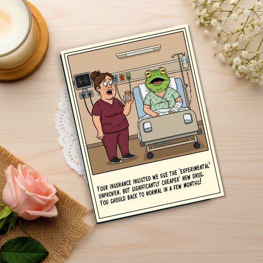 Nurse Treats Patient With Frog Head Get Well Postkarte