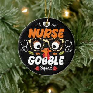 Nurse Turkey Gobble Squad Erntedank nähren Keramik Ornament