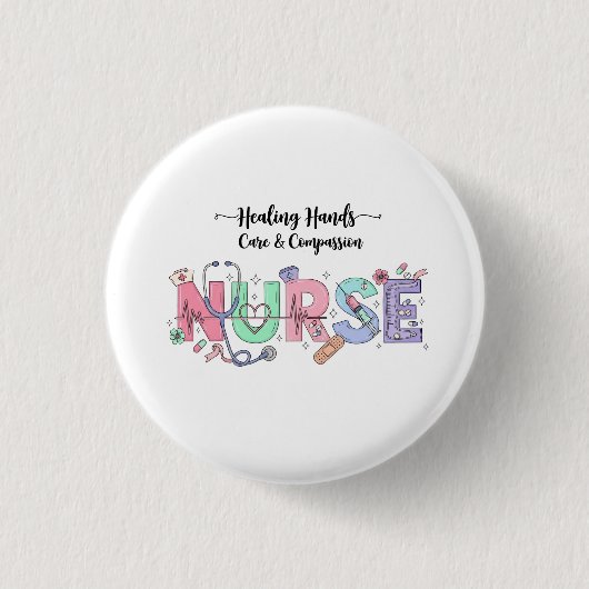 Nurse Typography with Stethoscope Medical Icons  Button (Vorderseite)