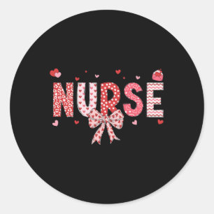 Nurse Valentine Coquette Bow Happy Valentine Nurse Runder Aufkleber