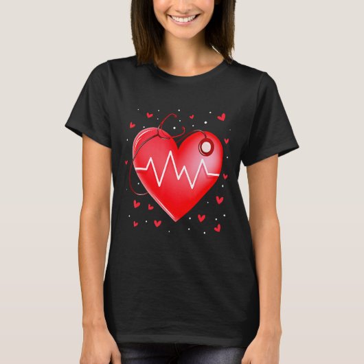Nurse Valentines Day Heart Stethoscope 2  T-Shirt (Vorderseite)