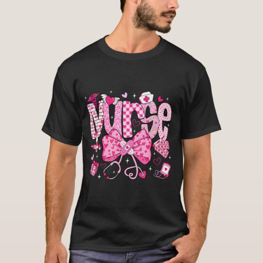 Nurse Valentine's Day Heart Stethoscope Er Icu Nic T-Shirt (Vorderseite)