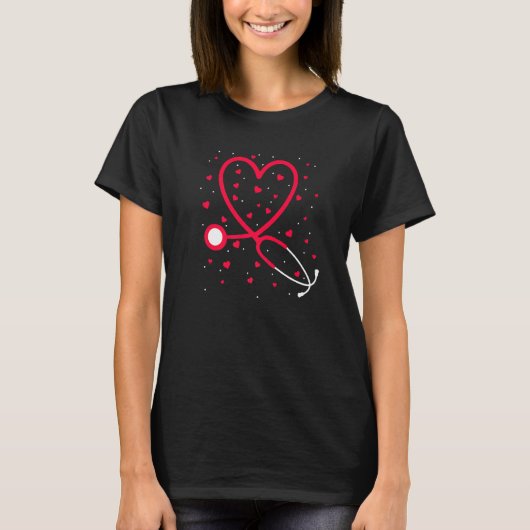 Nurse Valentine's Day Heart Stethoscope T-Shirt (Vorderseite)