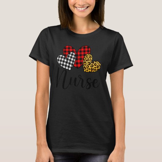 Nurse Valentines Day Red Plaid Leopard Family Matc T-Shirt (Vorderseite)