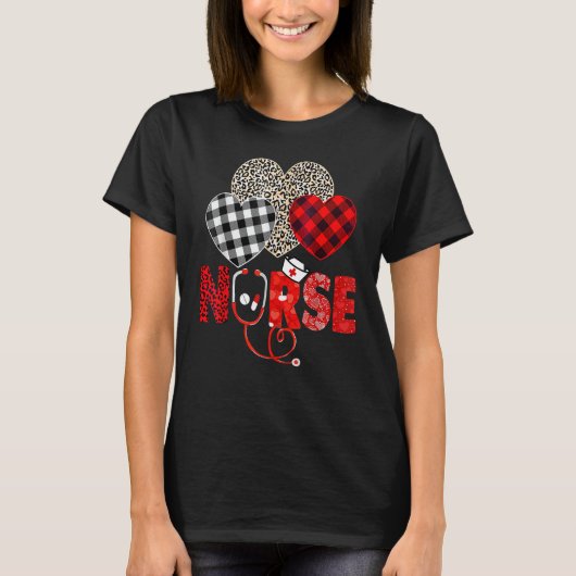 Nurse Valentines Day Stethoscope Leopard Buffalo P T-Shirt (Vorderseite)