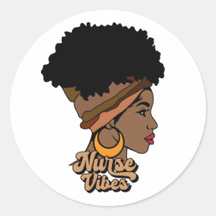 Nurse Vibes Afro Nurse African America Black Woman Runder Aufkleber