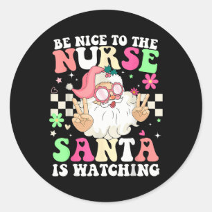 Nurse Weihnachten T-Shirt - sei nett zum Krankenpf Runder Aufkleber