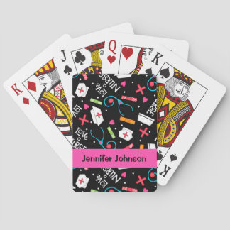 Nurse Whimsy Art Black Name Personalisiert Spielkarten