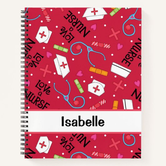 Nurse Whimsy Medizin Art Roter Name Personalisiert Notizblock (Vorderseite)