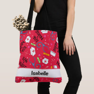 Nurse Whimsy Medizin Art Roter Name Personalisiert Tasche