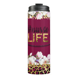 #Nurselife Gold Glitzer Cheetah Print Burgundy Thermosbecher