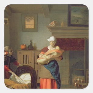 Nursemaid mit Baby im Inneren Quadratischer Aufkleber