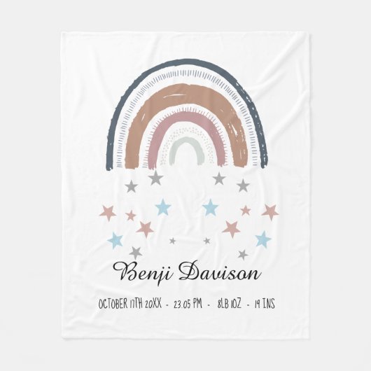 Nursery Blanket Birth Record Rainbow Stars Fleecedecke (Vorderseite)