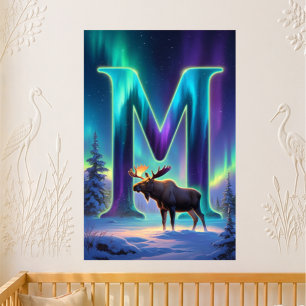 Nursery-Buchstabe M Name Nordlichter Elch Poster