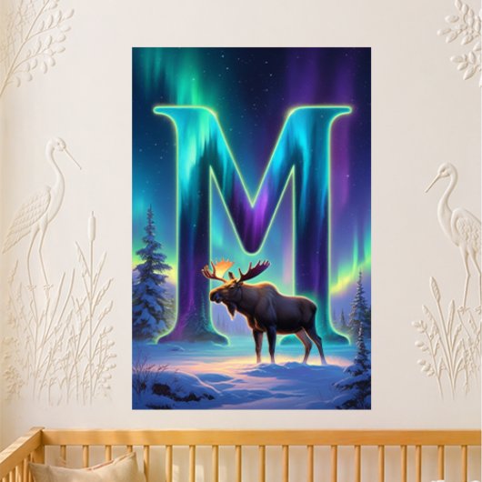 Nursery-Buchstabe M Name Nordlichter Elch Poster