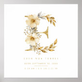 Nursery Cute Romantic Floral E Letter Gold Glitter Poster (Vorne)