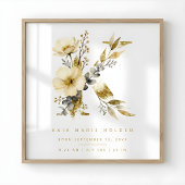 Nursery Cute Romantic Floral K Letter Gold Effect Poster